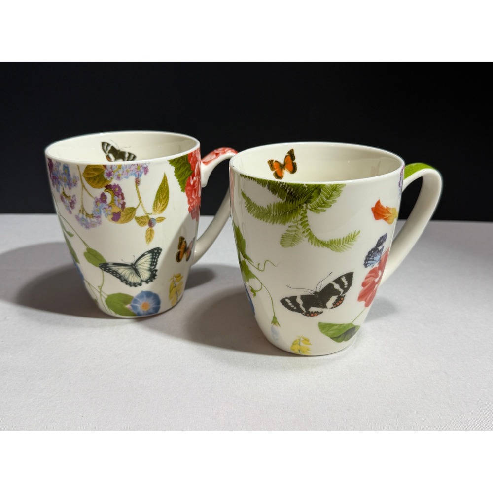 Paula Scaletta PPD Butterfly Floral New Bone China Coffee Mugs Set of 2